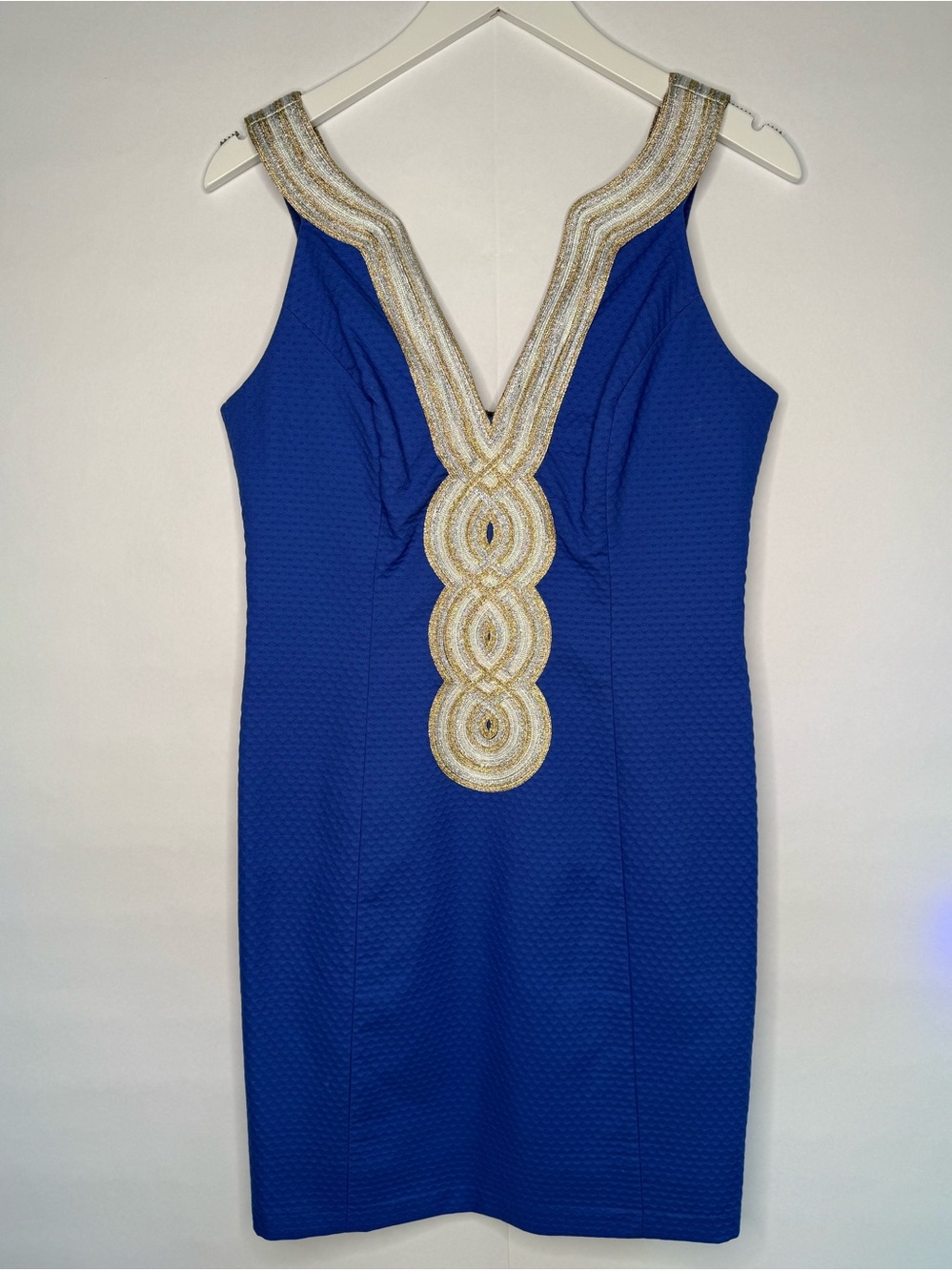 Lilly Pulitzer Cobalt Blue V-Neck Dress with Gold and Silver Trim
